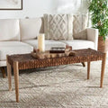 Bank aus verflochtenem Rindsleder und Teakholz - 47B x 16T x 19H