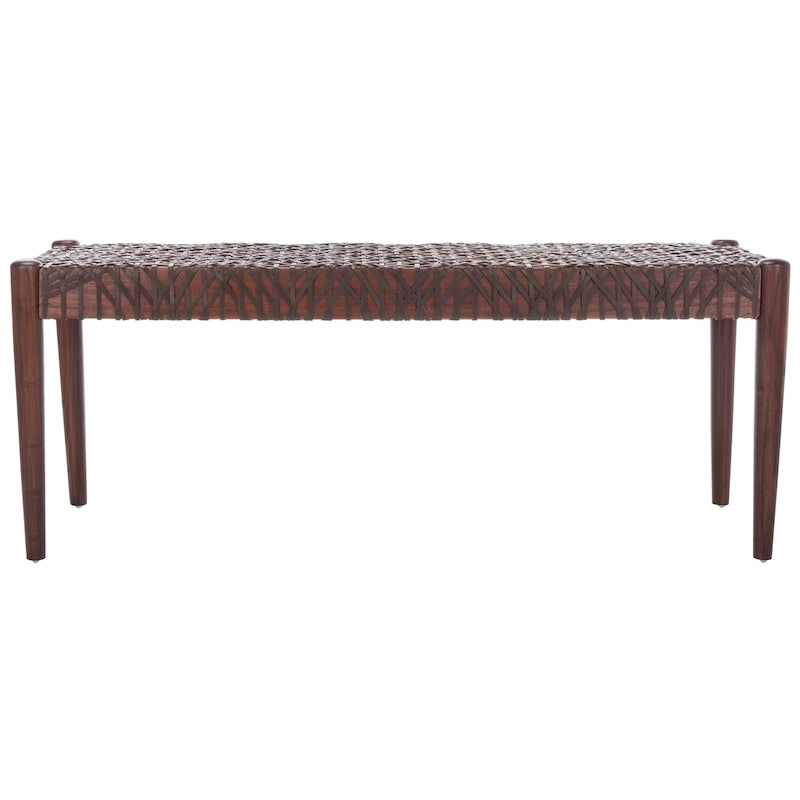 Bank aus verflochtenem Rindsleder und Teakholz - 47B x 16T x 19H