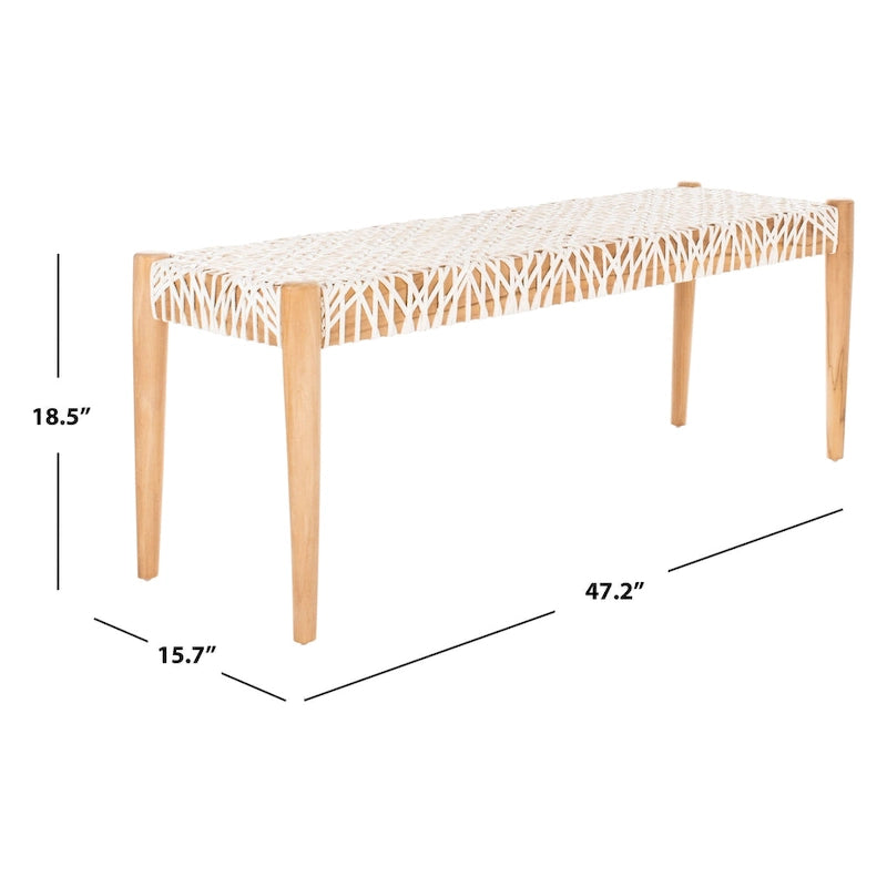 Bank aus verflochtenem Rindsleder und Teakholz - 47B x 16T x 19H