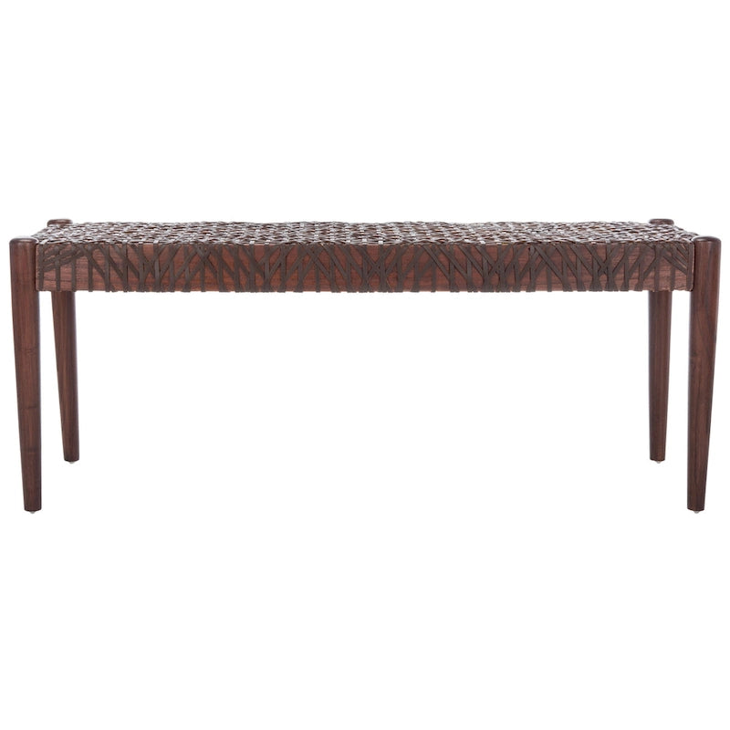 Bank aus verflochtenem Rindsleder und Teakholz - 47B x 16T x 19H