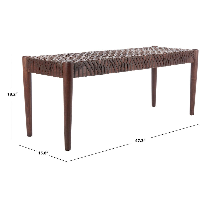 Bank aus verflochtenem Rindsleder und Teakholz - 47B x 16T x 19H