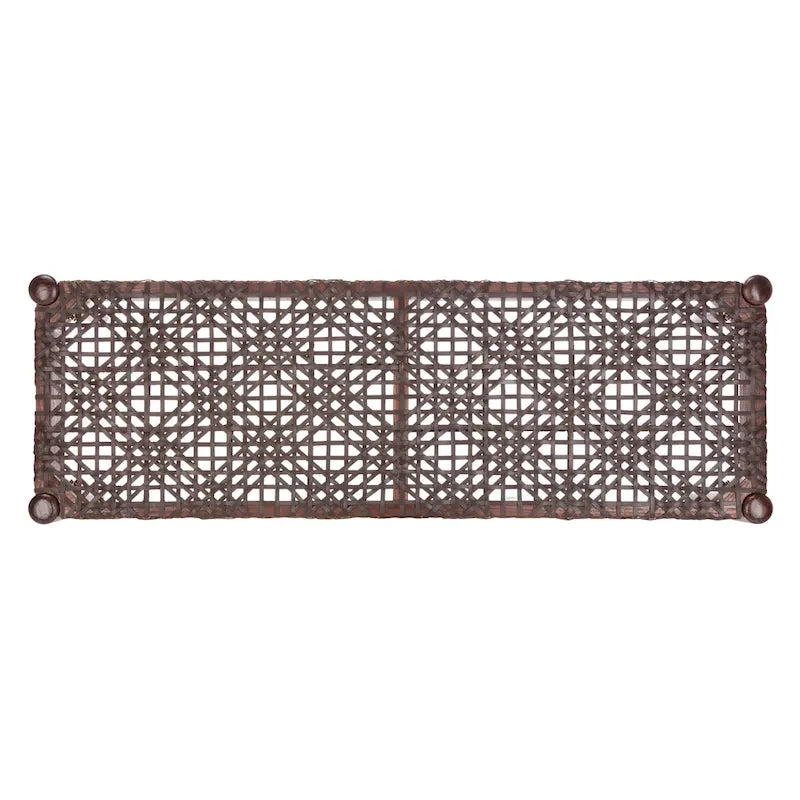 Bank aus verflochtenem Rindsleder und Teakholz - 47B x 16T x 19H