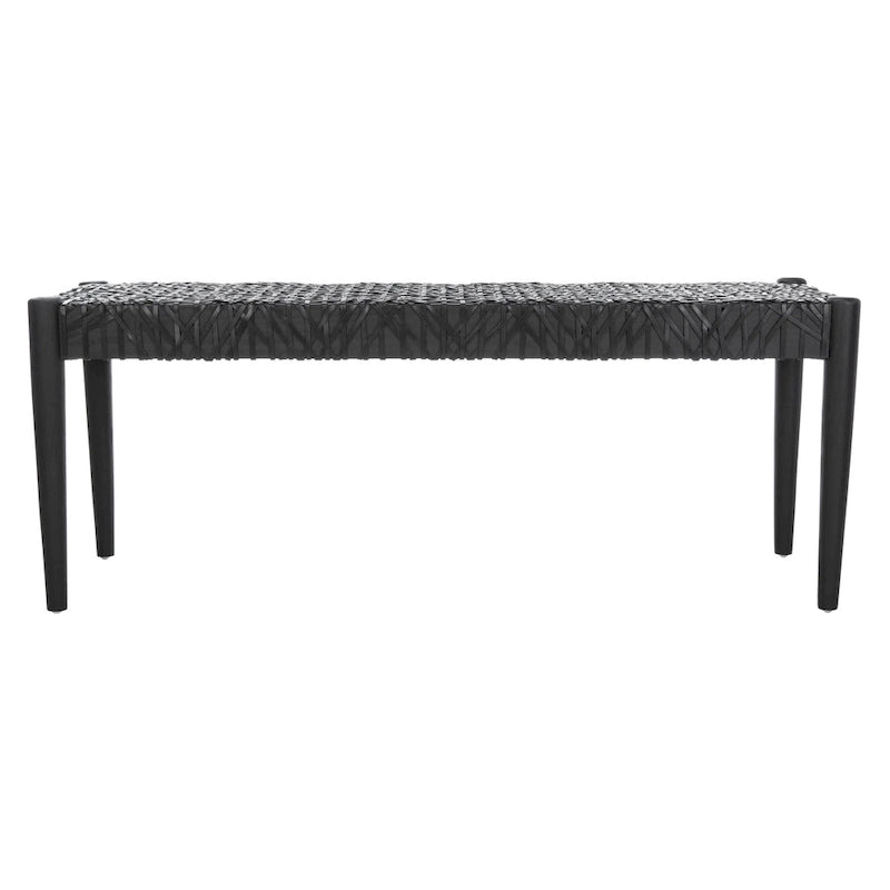 Bank aus verflochtenem Rindsleder und Teakholz - 47B x 16T x 19H