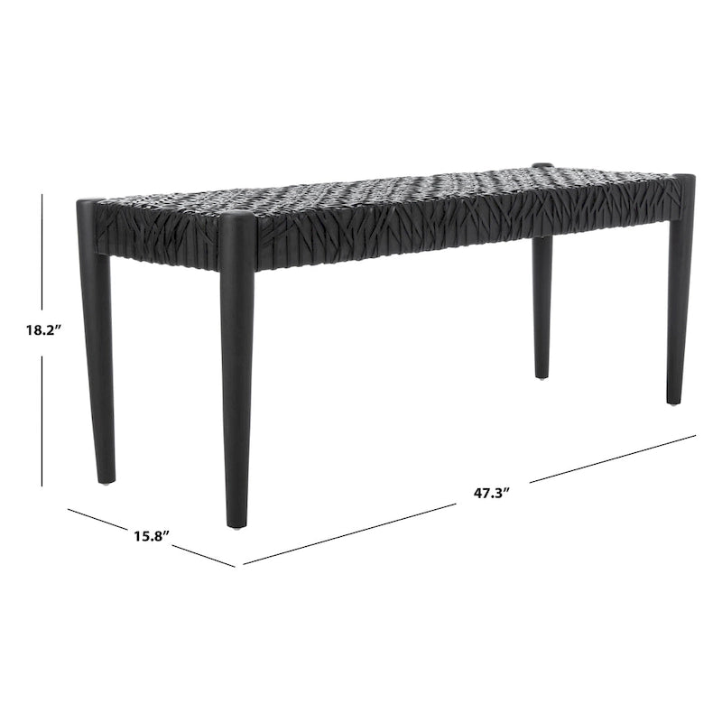 Bank aus verflochtenem Rindsleder und Teakholz - 47B x 16T x 19H
