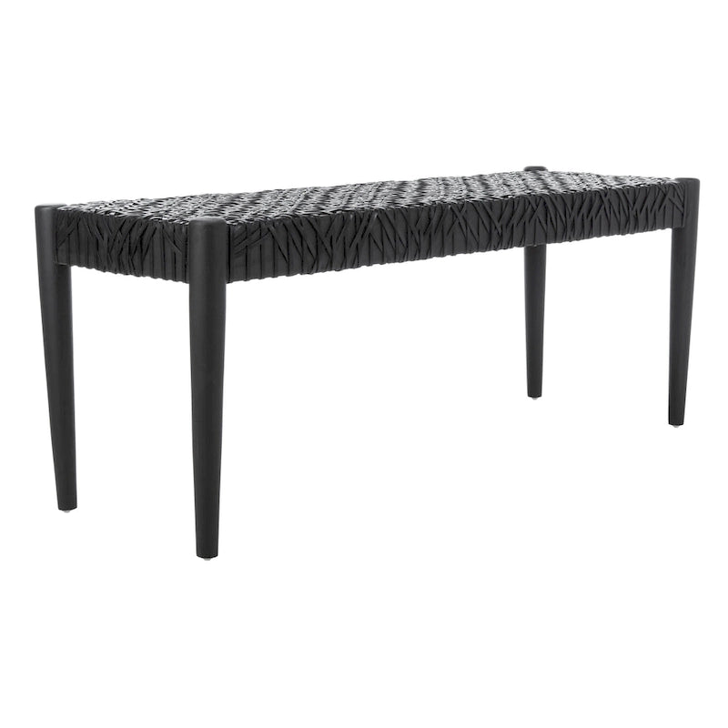 Bank aus verflochtenem Rindsleder und Teakholz - 47B x 16T x 19H