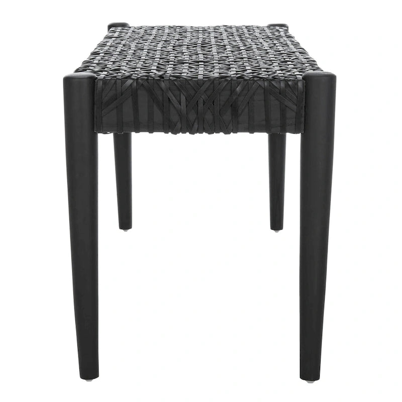 Bank aus verflochtenem Rindsleder und Teakholz - 47B x 16T x 19H