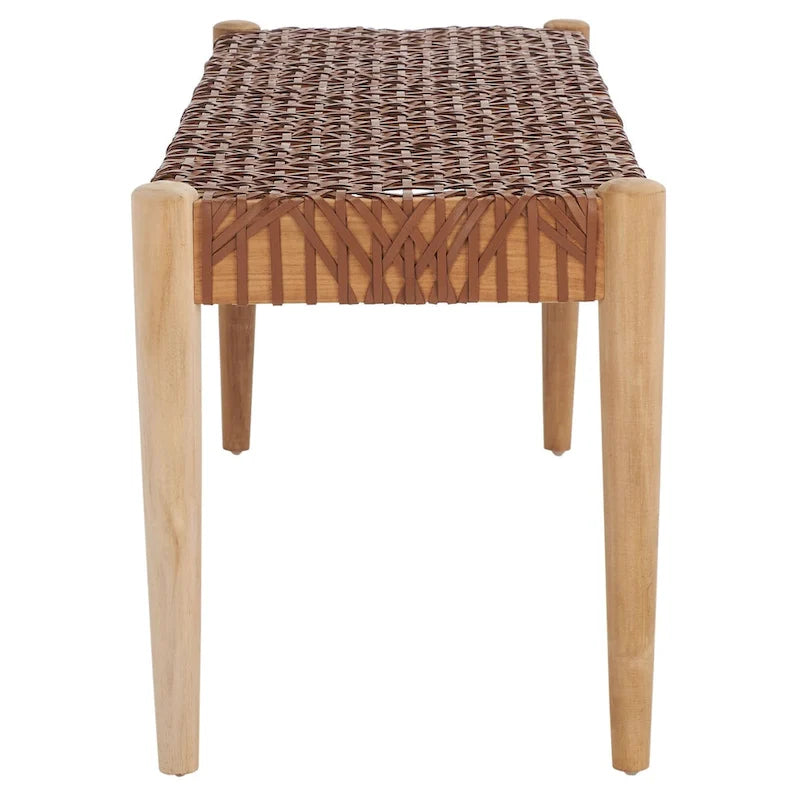Bank aus verflochtenem Rindsleder und Teakholz - 47B x 16T x 19H