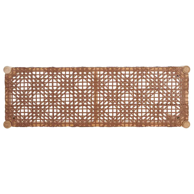 Bank aus verflochtenem Rindsleder und Teakholz - 47B x 16T x 19H