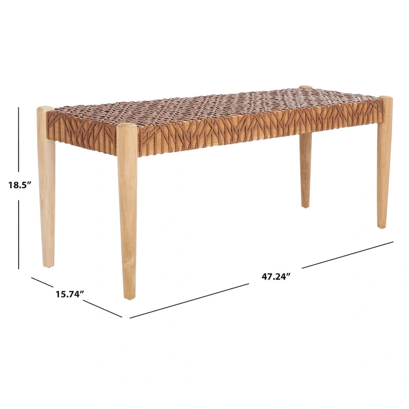Bank aus verflochtenem Rindsleder und Teakholz - 47B x 16T x 19H