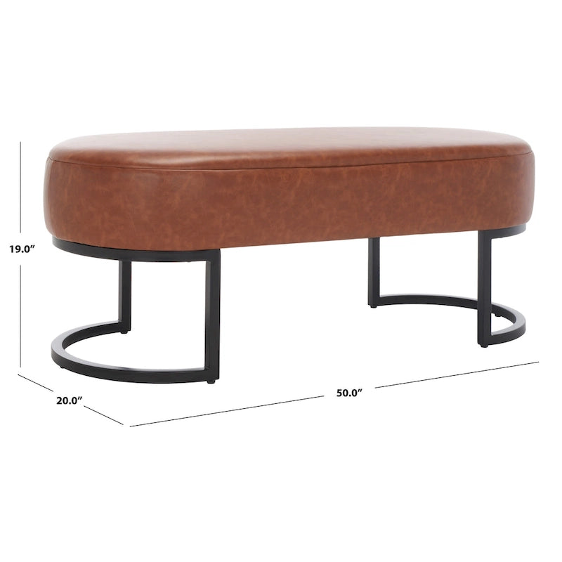 Ovale Bank aus veganem Leder mit mattschwarzem Untergestell - 50W x 20D x 19H