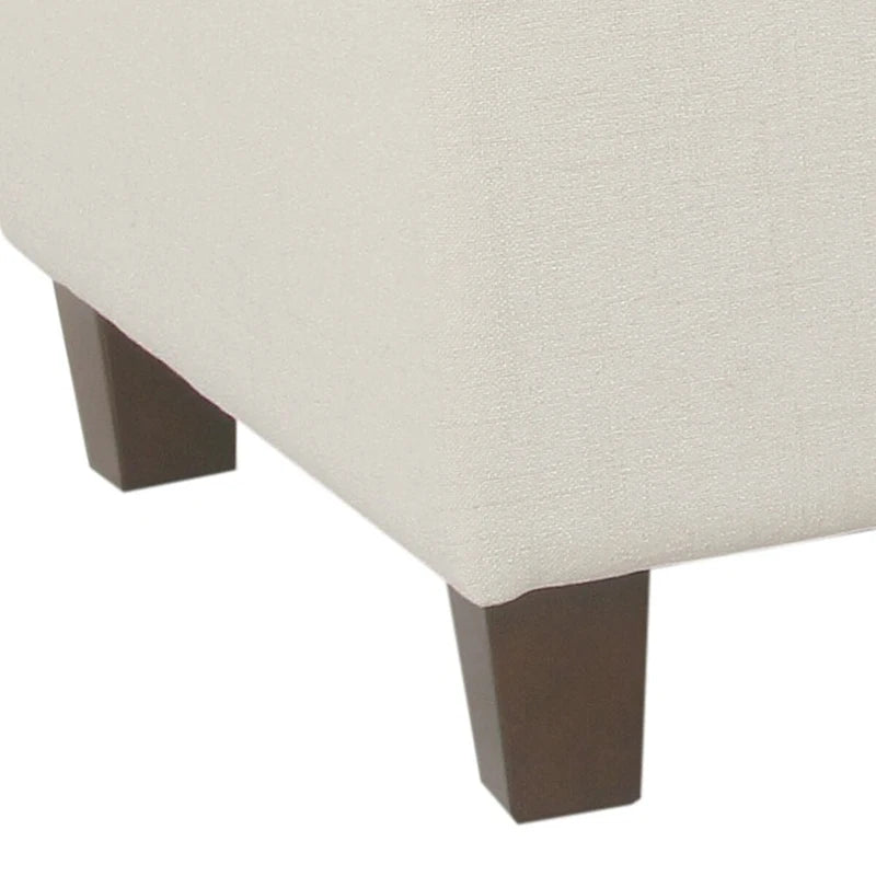 Gepolsterte Holzbank aus Stoff mit Knopfheftung und Klapp-Stauraum, Weiß und Braun - 18 H x 40 W x 18 L Inches