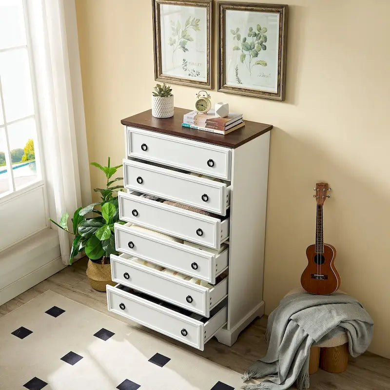 Modern 6 Drawer Cabinet Dresser Tall Chest of Drawers Closet