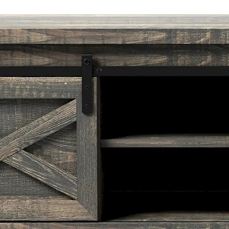 Banco de almacenamiento de madera de estilo granja vintage con puertas corredizas