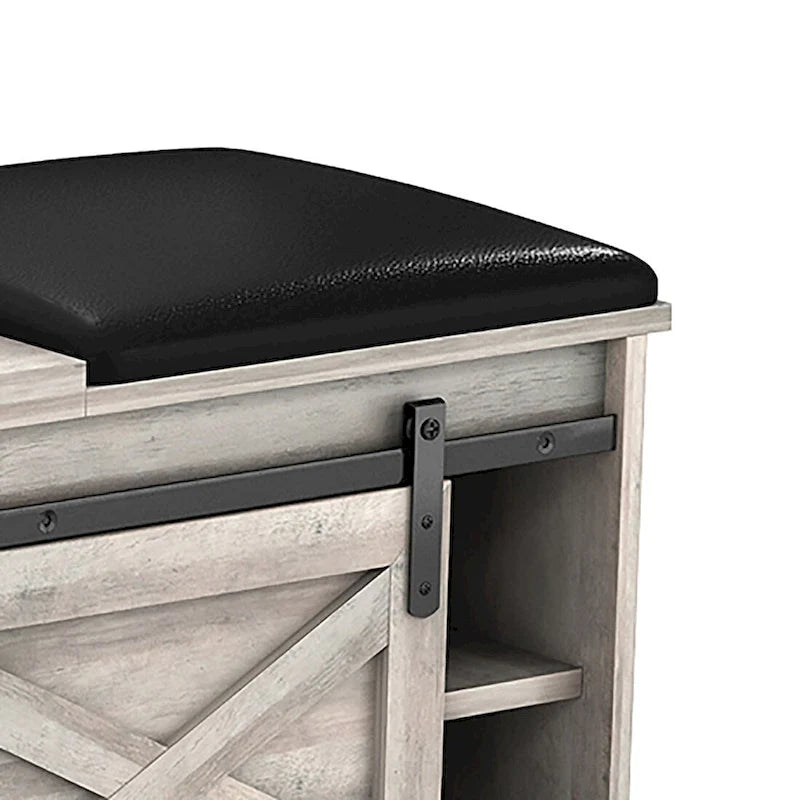 Banco de almacenamiento de madera de estilo granja vintage con puertas corredizas