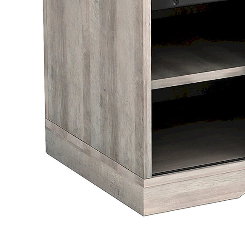 Banco de almacenamiento de madera de estilo granja vintage con puertas corredizas