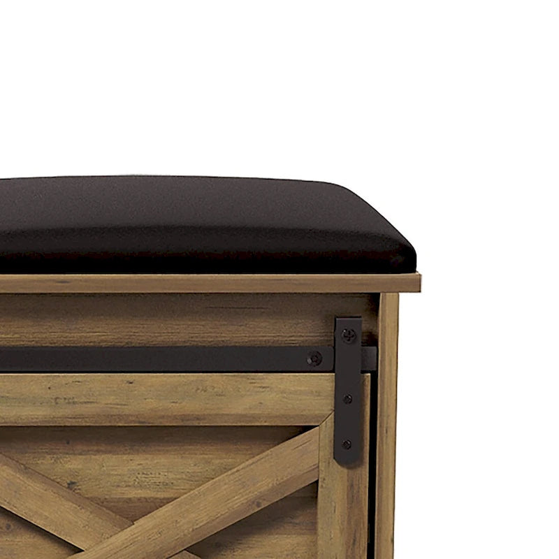Banco de almacenamiento de madera de estilo granja vintage con puertas corredizas