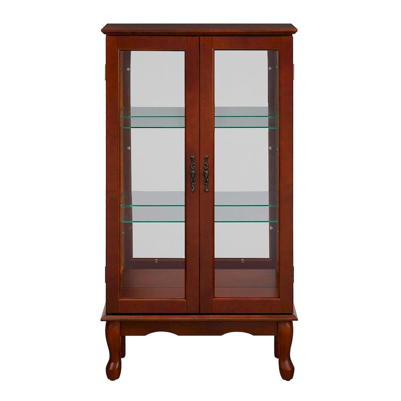 Beleuchtete Vitrine mit verstellbaren Regalböden, verspiegelter Rückwand und Türen aus gehärtetem Glas