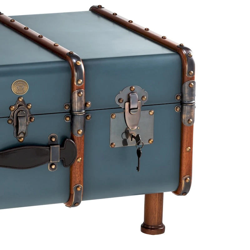 Mobile contenitore in stile baule da campagna vintage, nero - ferramenta in ottone, cassetti e ripiani estraibili