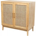 Aufbewahrungsschrank aus Holz mit Fronten aus Rattan und goldfarbenen Griffen - Hellbraun oder Schwarz, 35.8x18.8x36