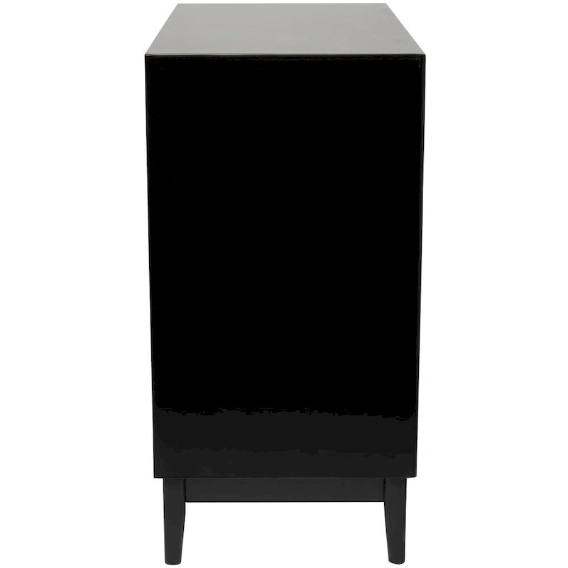 Aufbewahrungsschrank aus Holz mit Fronten aus Rattan und goldfarbenen Griffen - Hellbraun oder Schwarz, 35.8x18.8x36