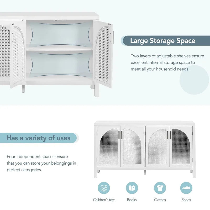 Credenza con anta in rattan artificiale e maniglie in metallo per soggiorno e ingresso