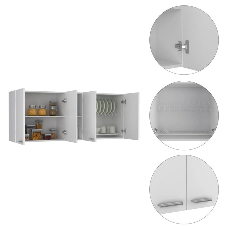 Weißer Wandschrank mit Doppeltüren und 4 Regalböden - 59.1B x 12.4T x 12.4H