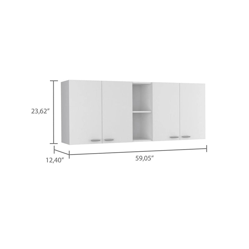 Weißer Wandschrank mit Doppeltüren und 4 Regalböden - 59.1B x 12.4T x 12.4H