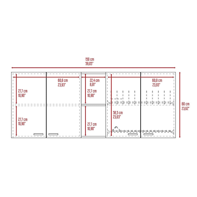 Weißer Wandschrank mit Doppeltüren und 4 Regalböden - 59.1B x 12.4T x 12.4H