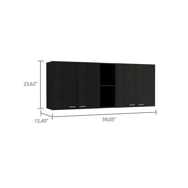 Weißer Wandschrank mit Doppeltüren und 4 Regalböden - 59.1B x 12.4T x 12.4H