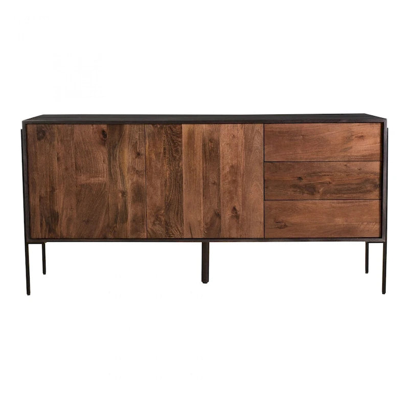 Sideboard aus massivem Mangoholz mit 3 Schubladen und 2 Schrankfächern - 66W x 18D x 32.5H