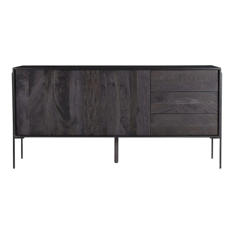Sideboard aus massivem Mangoholz mit 3 Schubladen und 2 Schrankfächern - 66W x 18D x 32.5H