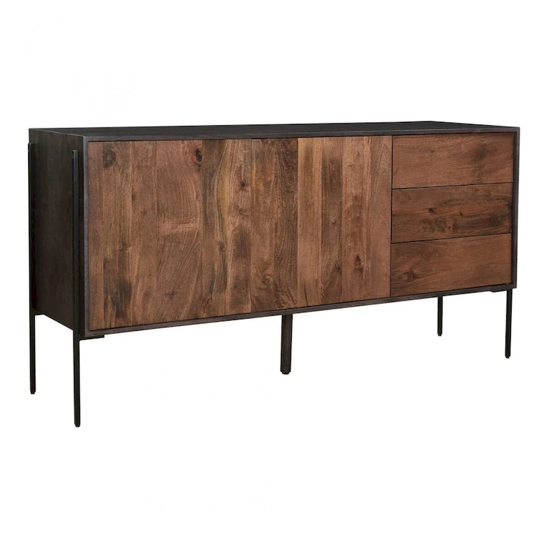 Sideboard aus massivem Mangoholz mit 3 Schubladen und 2 Schrankfächern - 66W x 18D x 32.5H