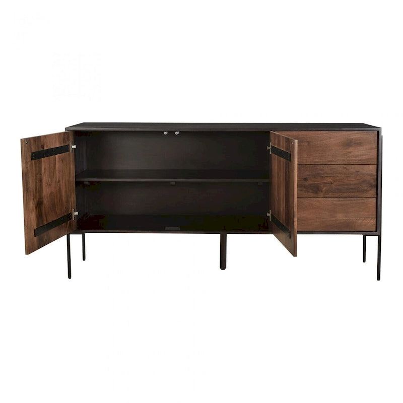 Sideboard aus massivem Mangoholz mit 3 Schubladen und 2 Schrankfächern - 66W x 18D x 32.5H