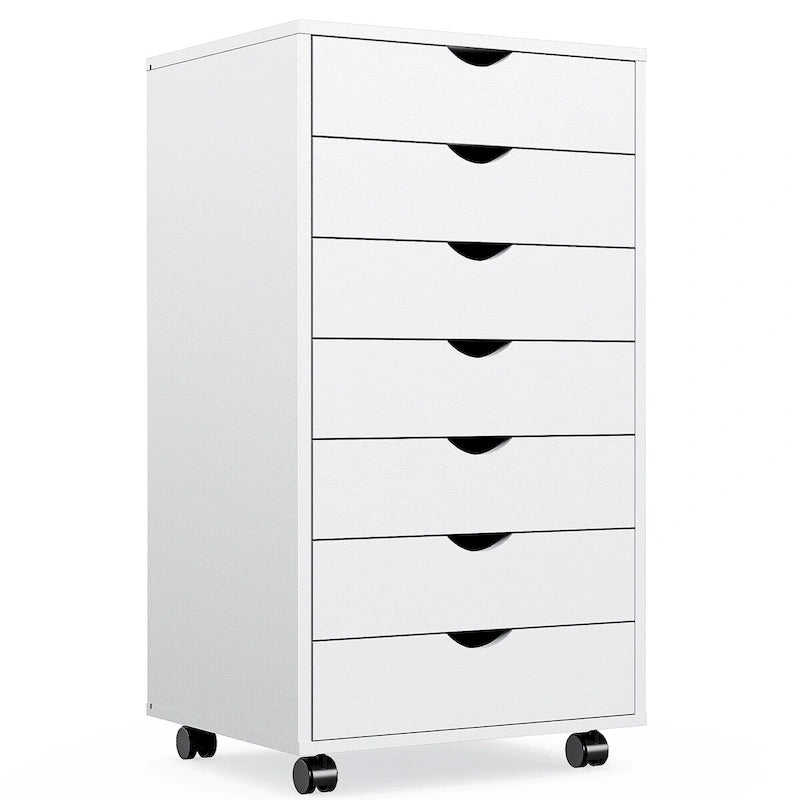 Rollbarer Holzschrank mit 7 Schubladen und Rollen - Schwarz oder Weiß, mobiler Büro-Organizer