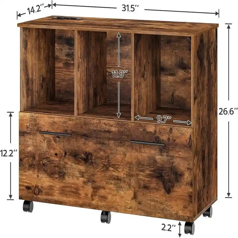 Mobiler seitlicher Aktenschrank mit Ladestation - 14.2D x 31.5W x 26.6H