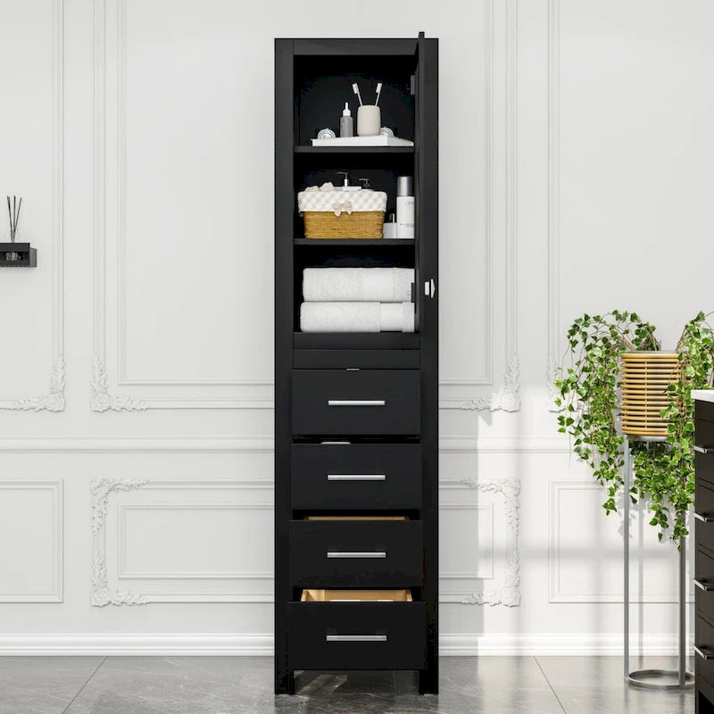 Colonna portabiancheria color espresso con anta a chiusura ammortizzata e 4 cassetti - 18W x 20D x 72H