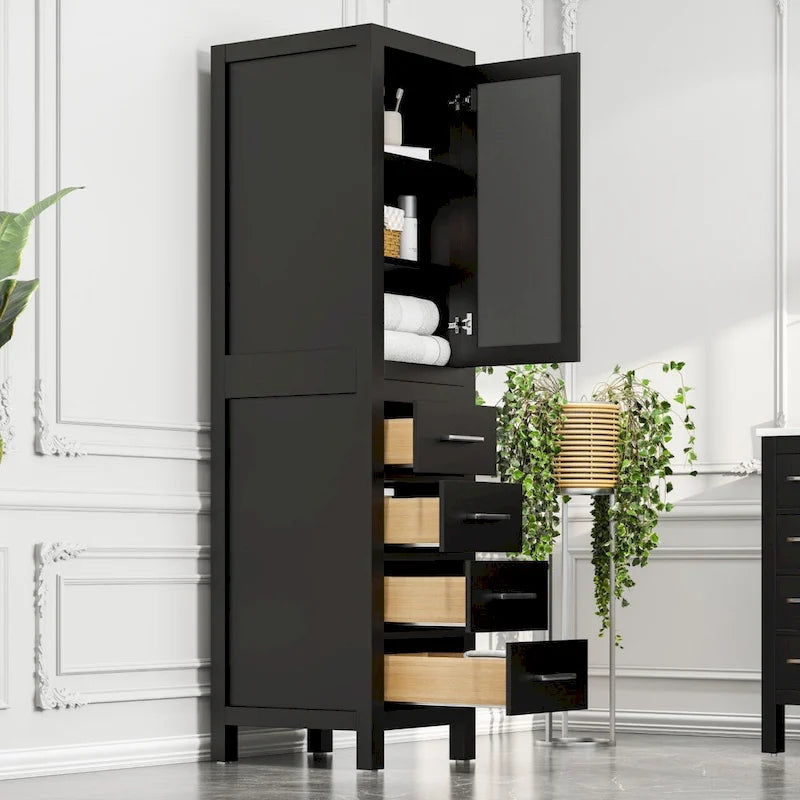 Colonna portabiancheria color espresso con anta a chiusura ammortizzata e 4 cassetti - 18W x 20D x 72H