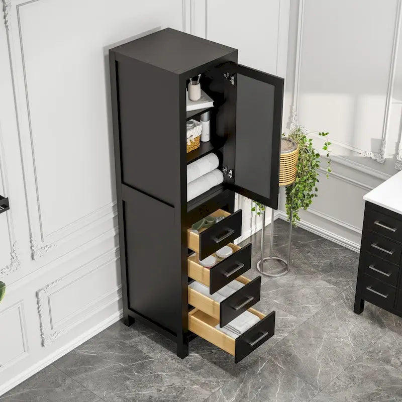 Colonna portabiancheria color espresso con anta a chiusura ammortizzata e 4 cassetti - 18W x 20D x 72H