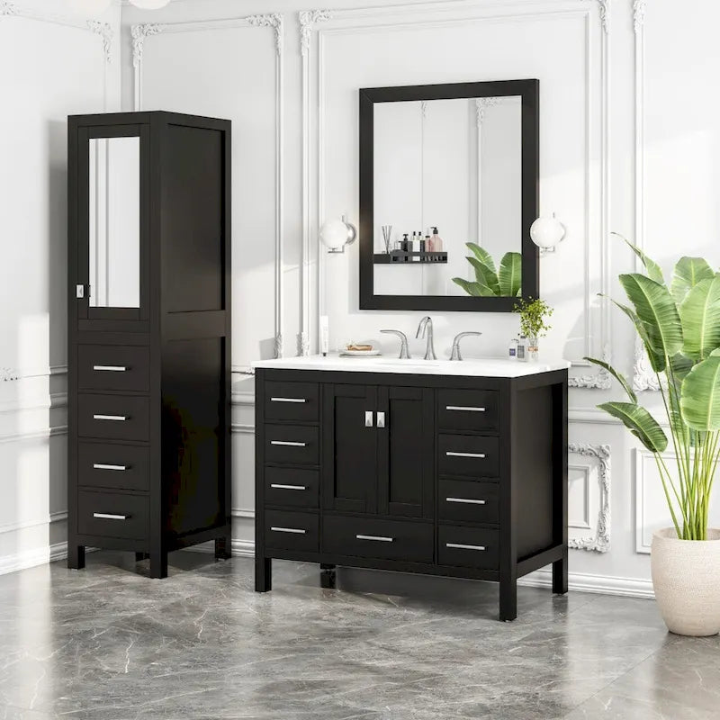 Colonna portabiancheria color espresso con anta a chiusura ammortizzata e 4 cassetti - 18W x 20D x 72H