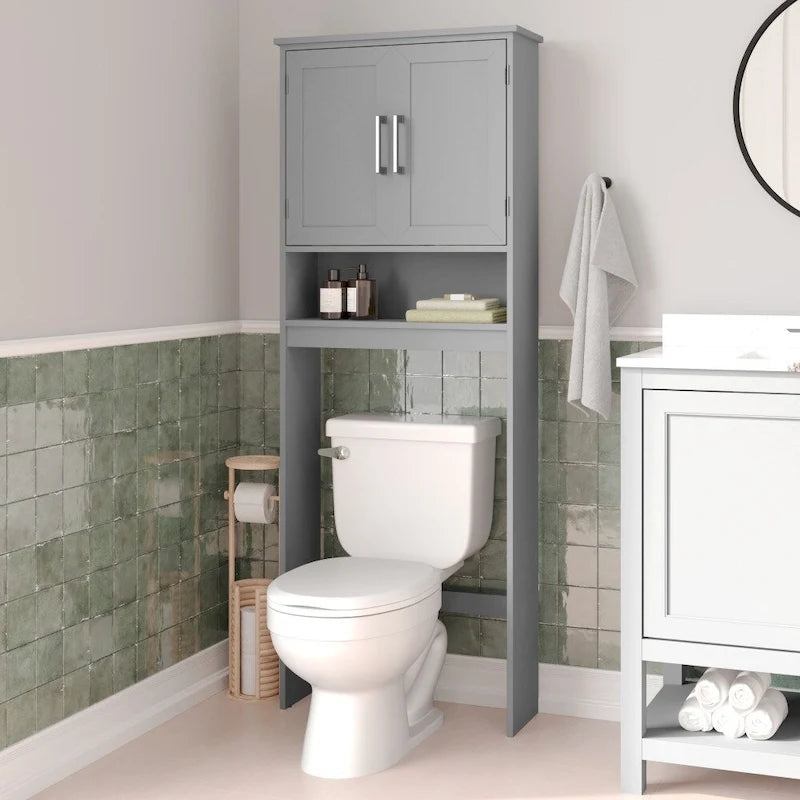 Organizzatore grigio moderno da bagno sopra il WC con 2 ripiani e ante