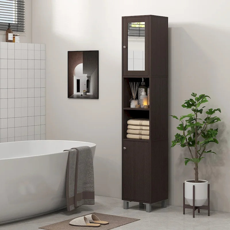 Colonna alta da bagno con anta a specchio e ripiani regolabili - 11.75W x 11D x 70.75H