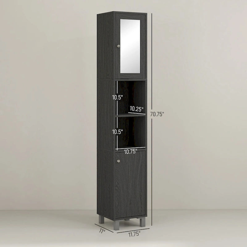 Colonna alta da bagno con anta a specchio e ripiani regolabili - 11.75W x 11D x 70.75H