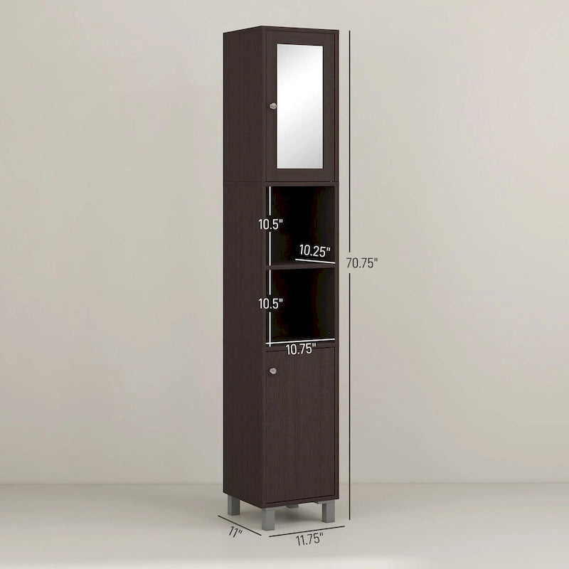 Colonna alta da bagno con anta a specchio e ripiani regolabili - 11.75W x 11D x 70.75H