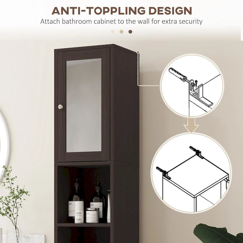 Colonna alta da bagno con anta a specchio e ripiani regolabili - 11.75W x 11D x 70.75H