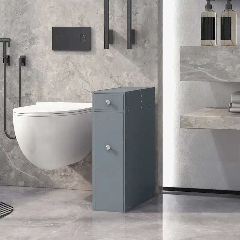 Gray Narrow Bathroom Slide-Out Storage Cabinet with Drawers - 6.75W x 19D x 22.75H