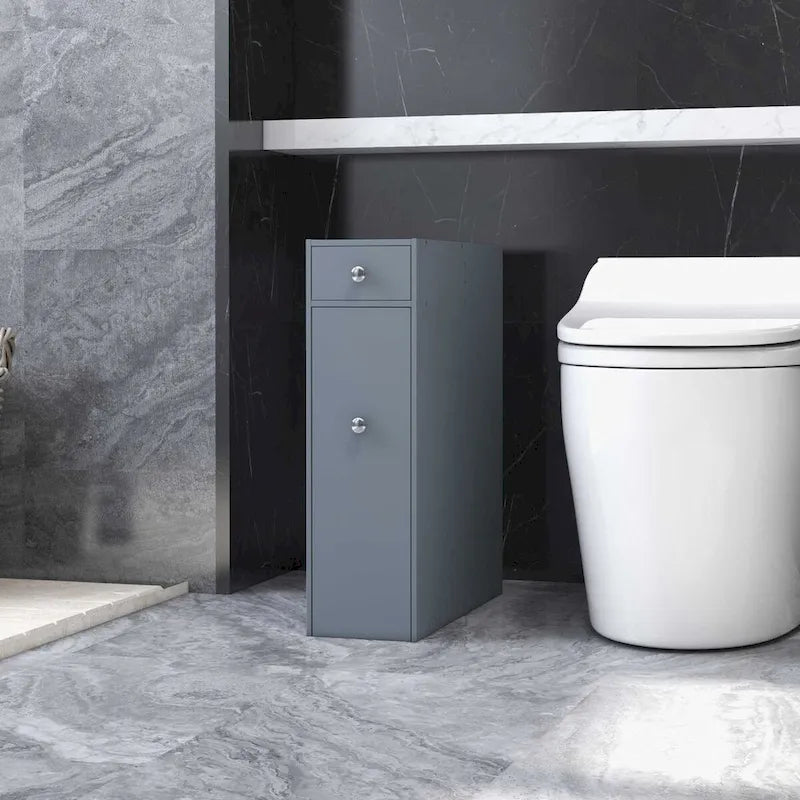 Grauer schmaler ausziehbarer Badezimmerschrank mit Schubladen - 6.75B x 19T x 22.75H