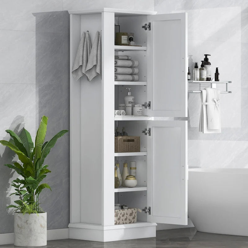 Armario alto de almacenamiento para baño con gancho y estante ajustable