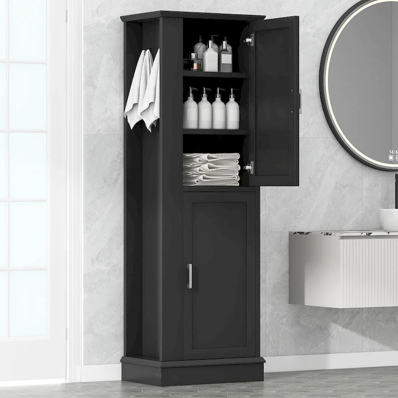 Armario alto de almacenamiento para baño con gancho y estante ajustable