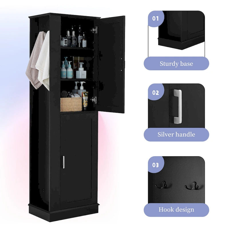 Armario alto de almacenamiento para baño con gancho y estante ajustable