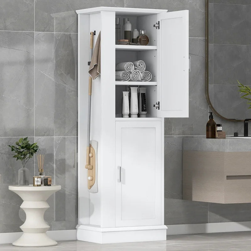 Armario alto de almacenamiento para baño con gancho y estante ajustable